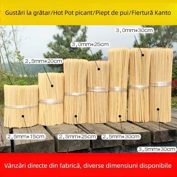 Bețișoare din bambus pentru grătar, 30 cm, de unică folosință, pentru cârnați, hot dog, pui și miel