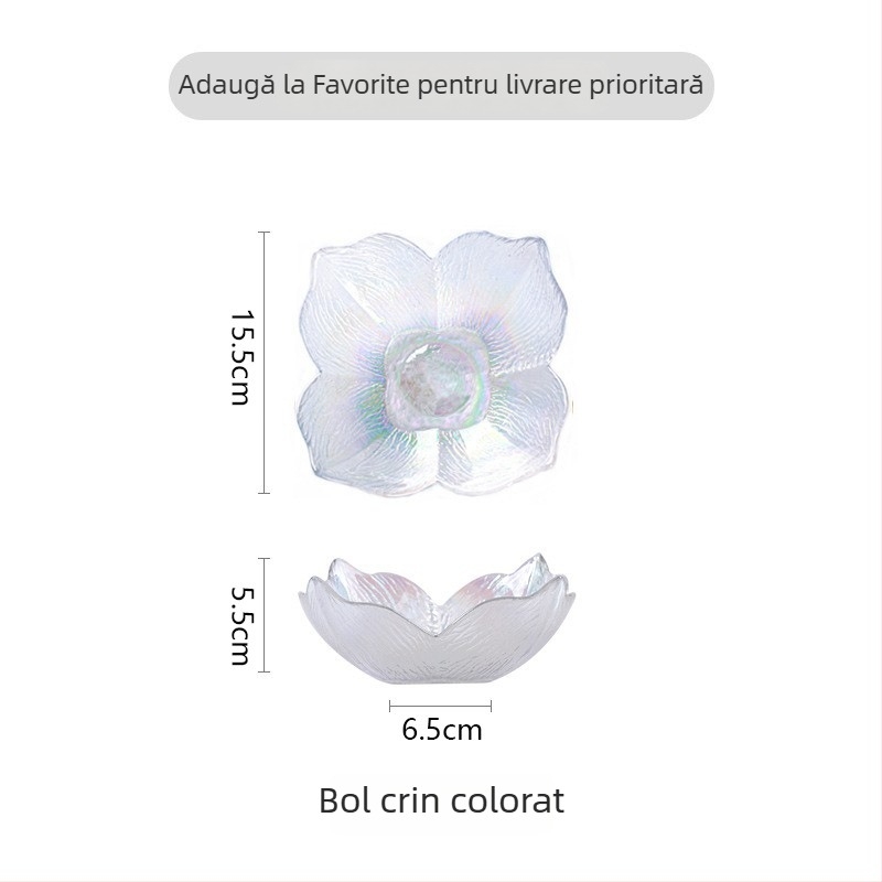 Bol din sticlă cu margine aurie, formă de petale de crin, margine în formă de coadă de pește, sticlă ambră cu model de copac, potrivit pentru fructe și salate în living.