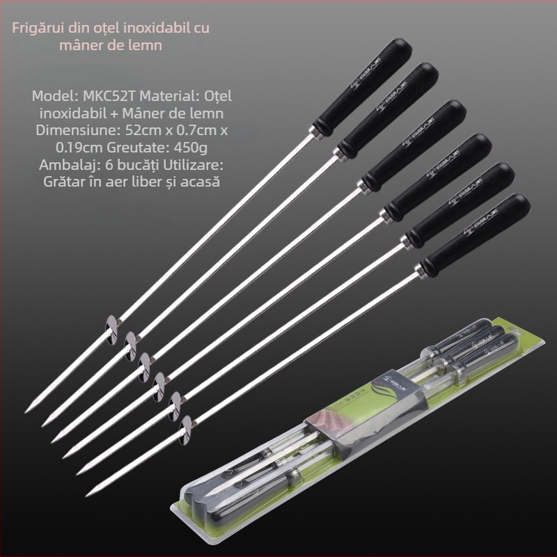 Frigărui din oțel inoxidabil cu mâner din lemn, aproximativ 50 cm