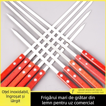Frigărui pentru grătar cu mâner din lemn pătrat, frigărui plate din oțel inoxidabil pentru uz casnic sau profesional