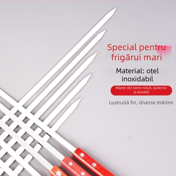 Frigărui pentru grătar cu mâner din lemn pătrat, frigărui plate din oțel inoxidabil pentru uz casnic sau profesional