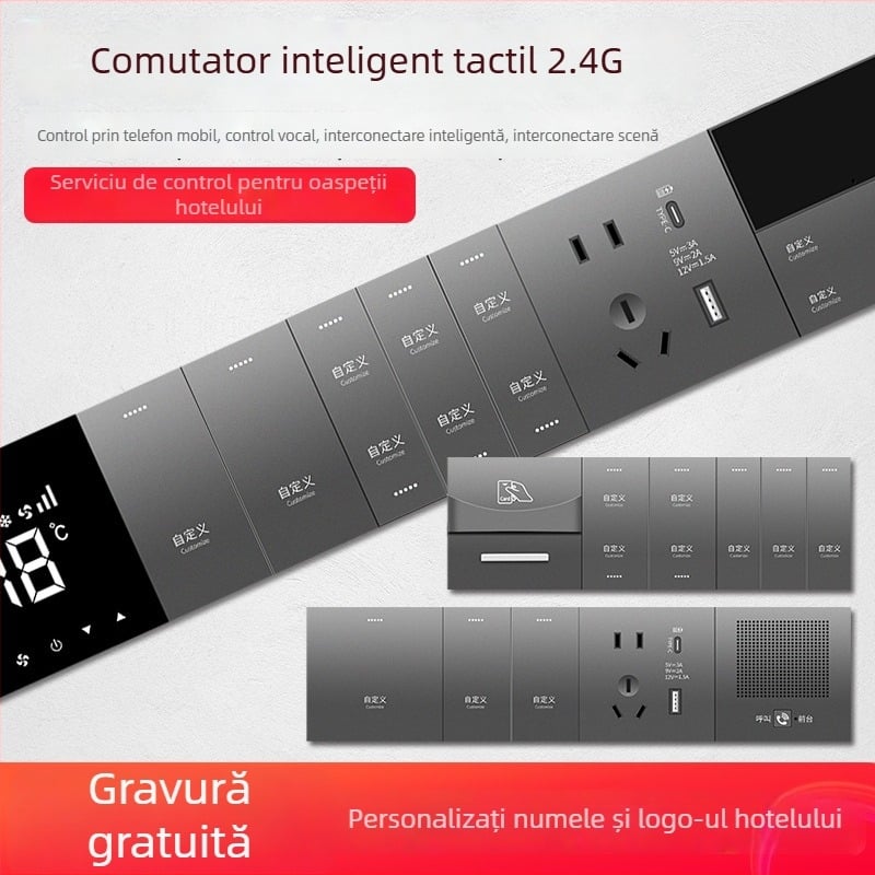 Panou de întrerupere inteligent 2.4G Bluetooth Mesh pentru hoteluri și pensiuni, control vocal