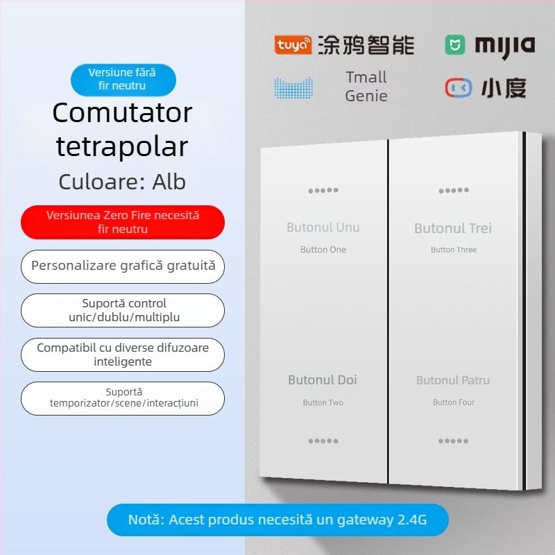 Panou de întrerupere inteligent 2.4G Bluetooth Mesh pentru hoteluri și pensiuni, control vocal