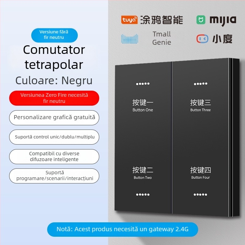 Panou de întrerupere inteligent 2.4G Bluetooth Mesh pentru hoteluri și pensiuni, control vocal