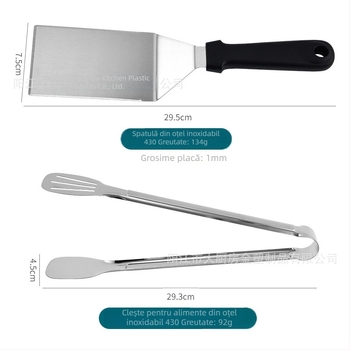Set grill din oțel inoxidabil cu spatulă, perie, clește și formă de presare a cărnii