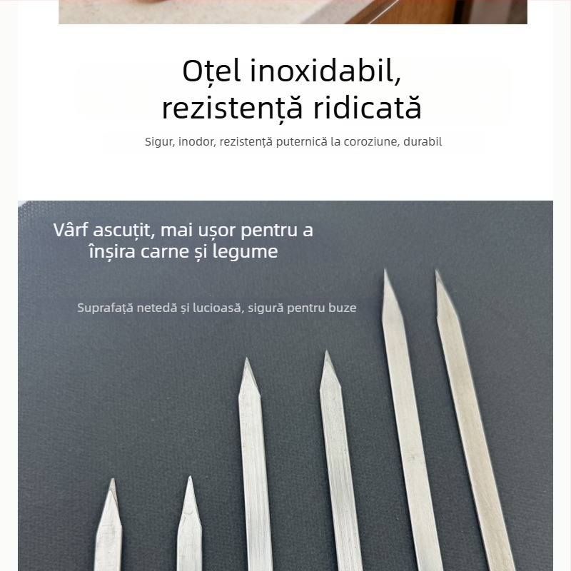 Bețe personalizate pentru grătar cu mâner din lemn, bețe plate din oțel inoxidabil, bețe mari pentru frigărui de miel