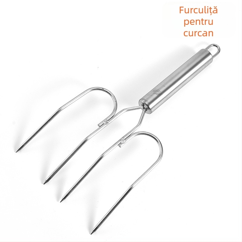 Furculiță pentru grătar din oțel inoxidabil, cu capete multiple pentru curcan, friptură și cotlet de porc