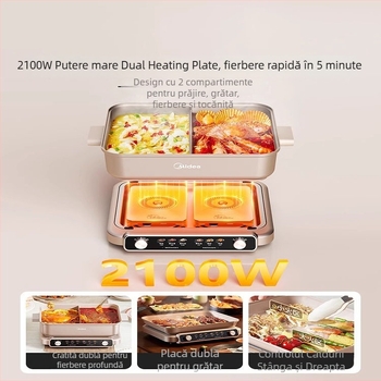 Midea oală electrică ultra-subțire pentru fierbere instantanee, 8 L, vas Yin-Yang divizat, multifuncțional, afișaj LCD