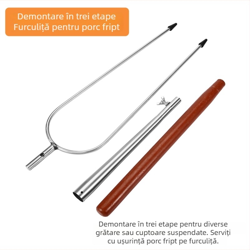 Furculiță din oțel inoxidabil pentru purcel la sân, furculiță detașabilă pentru grătar, în formă de U, pentru friptură de purcel și miel