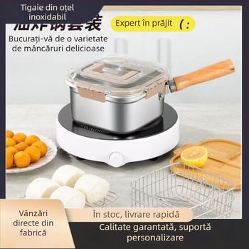 Tigaie pătrată din oțel inoxidabil, vas pentru lapte și paste, vas portabil pentru tempura, ustensilă de bucătărie multifuncțională