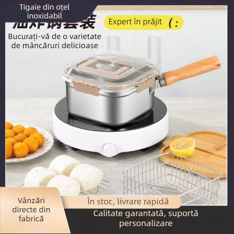 Tigaie pătrată din oțel inoxidabil, vas pentru lapte și paste, vas portabil pentru tempura, ustensilă de bucătărie multifuncțională