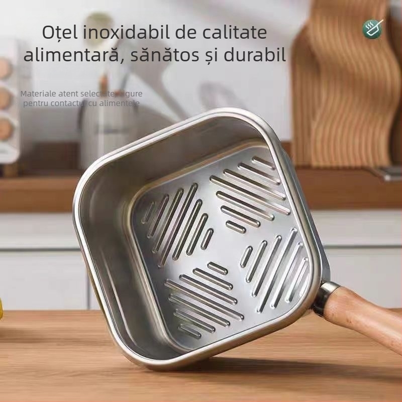 Tigaie pătrată din oțel inoxidabil, vas pentru lapte și paste, vas portabil pentru tempura, ustensilă de bucătărie multifuncțională