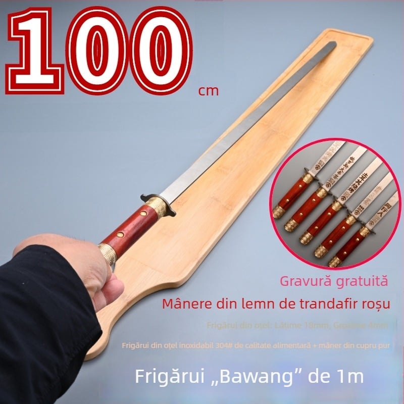 Frigărui din oțel inoxidabil, 1 m lungime, cu mâner, frigărui mari pentru grătar