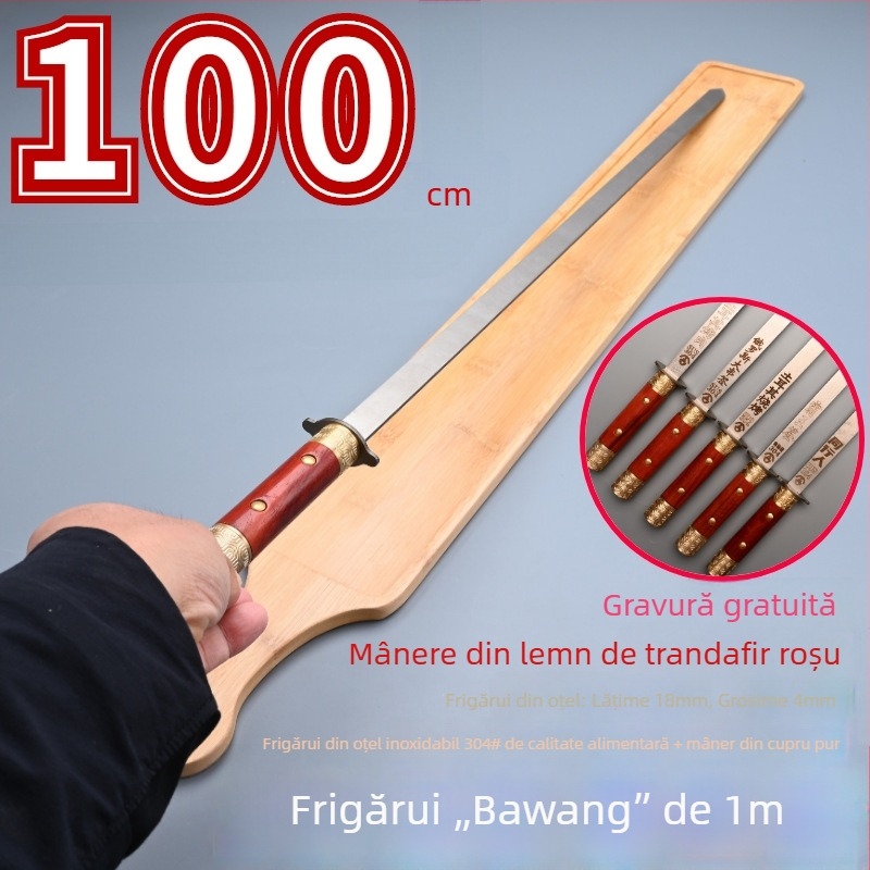 Frigărui din oțel inoxidabil, 1 m lungime, cu mâner, frigărui mari pentru grătar