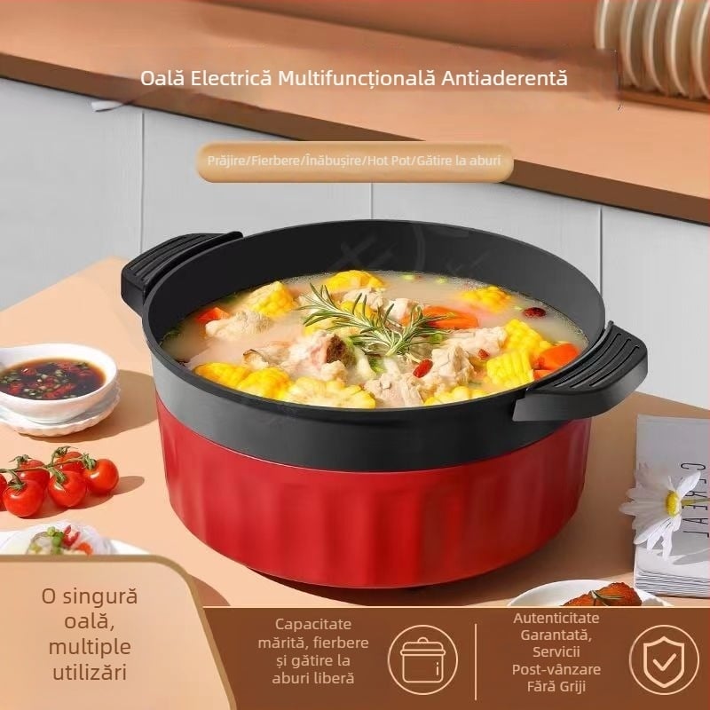 Oală electrică multifuncțională în stil coreean – antiaderentă, all-in-one pentru hot pot, Shabu-Shabu și wok; aburire, prăjire, fierbere, înăbuire; capacitate 6 L sau mai mult; pentru 1–2 persoane
