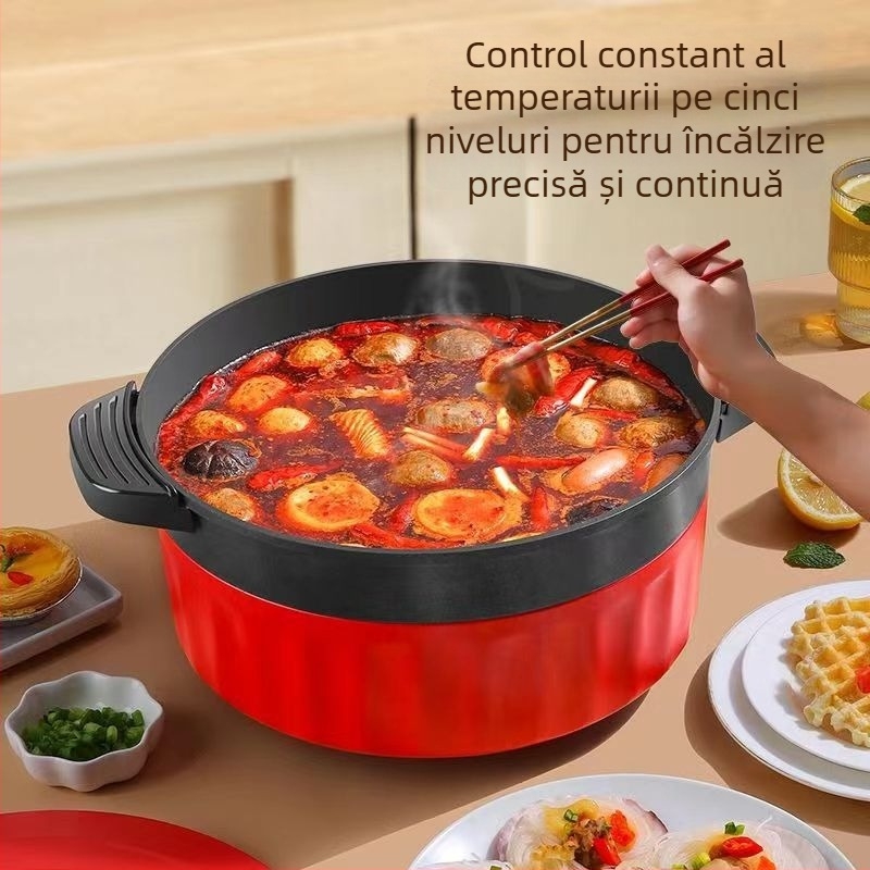 Oală electrică multifuncțională în stil coreean – antiaderentă, all-in-one pentru hot pot, Shabu-Shabu și wok; aburire, prăjire, fierbere, înăbuire; capacitate 6 L sau mai mult; pentru 1–2 persoane