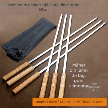 Frigărui din oțel inoxidabil cu mâner din lemn, 60 cm, pentru grătar – frigărui plate mari pentru miel