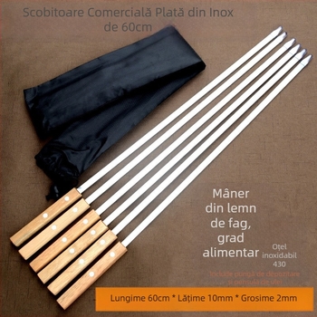 Frigărui din oțel inoxidabil cu mâner din lemn, 60 cm, pentru grătar – frigărui plate mari pentru miel