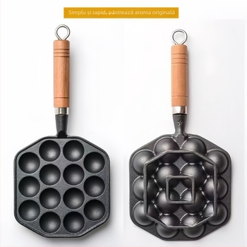 Tigaie Takoyaki din fontă, antiaderentă, neacoperită, compatibilă cu aragazul, matriță pentru ouă de prepeliță, 12 sau 14 găuri