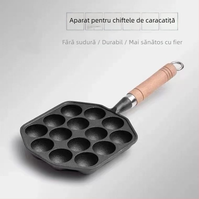 Tigaie Takoyaki din fontă, antiaderentă, neacoperită, compatibilă cu aragazul, matriță pentru ouă de prepeliță, 12 sau 14 găuri