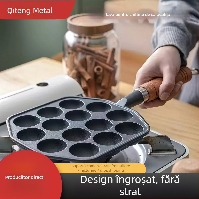 Tigaie Takoyaki din fontă, antiaderentă, neacoperită, compatibilă cu aragazul, matriță pentru ouă de prepeliță, 12 sau 14 găuri