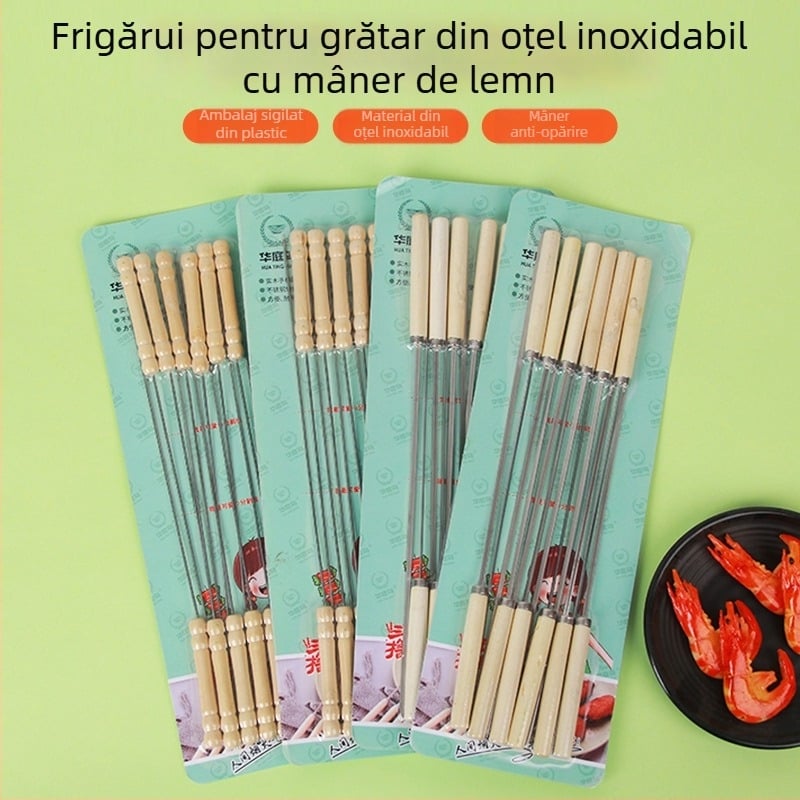 Frigărui din oțel inoxidabil cu mânere din lemn, pentru kebab de miel, pentru uz casnic și comercial