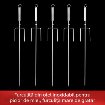 Furculiță de grătar din oțel inoxidabil, lungă, pentru pulpa de miel și frigărui