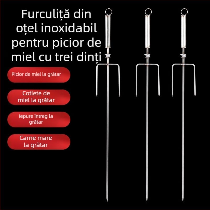 Furculiță de grătar din oțel inoxidabil, lungă, pentru pulpa de miel și frigărui