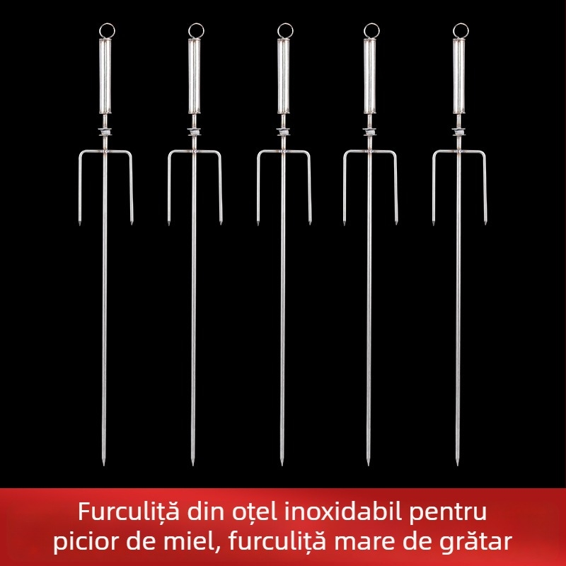 Furculiță de grătar din oțel inoxidabil, lungă, pentru pulpa de miel și frigărui