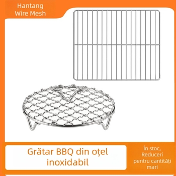 Grătar din oțel inoxidabil cu plasă de sârmă dreptunghiulară și suport rotund portabil pentru exterior