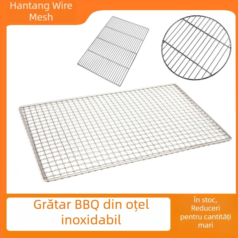 Grătar din oțel inoxidabil cu plasă de sârmă dreptunghiulară și suport rotund portabil pentru exterior