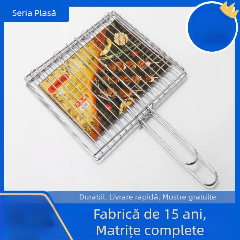 Clește pentru grătar din oțel inoxidabil, calitate alimentară, cu plasă pătrată pentru pește, cartofi și legume
