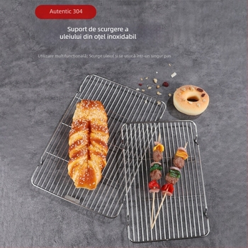 Grilă din oțel inoxidabil 304, cu picioare, plasă și tavă pătrată de filtrare – set pentru cuptor
