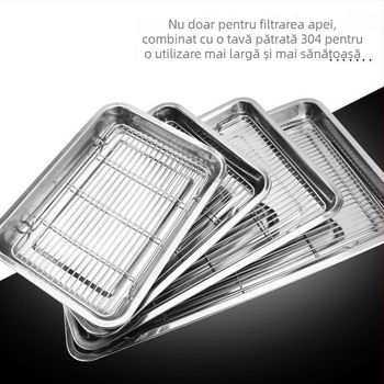 Grilă din oțel inoxidabil 304, cu picioare, plasă și tavă pătrată de filtrare – set pentru cuptor