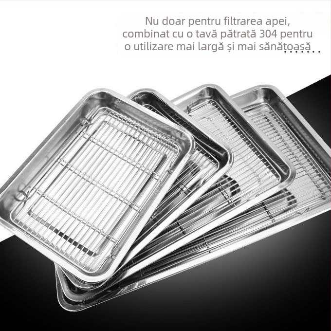 Grilă din oțel inoxidabil 304, cu picioare, plasă și tavă pătrată de filtrare – set pentru cuptor