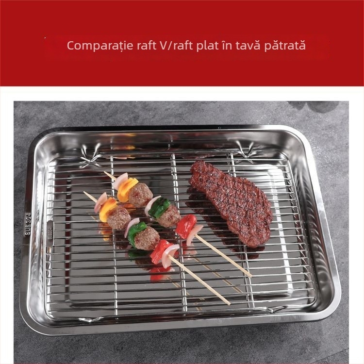 Grilă din oțel inoxidabil 304, cu picioare, plasă și tavă pătrată de filtrare – set pentru cuptor