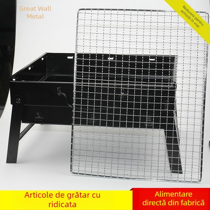 Plasă pătrată pentru grătar din oțel inoxidabil, finisaj electroplacat, fără mâner, margini îmbinate, pentru exterior, portabilă