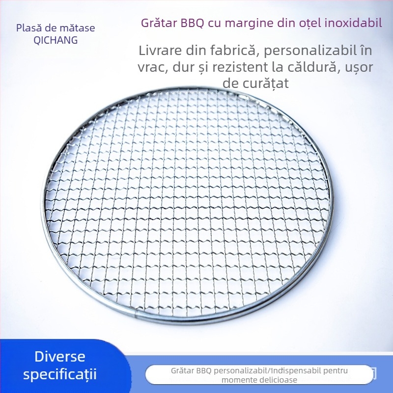 Plasă circulară din oțel inoxidabil cu margine îngroșată pentru grătar cu cărbuni