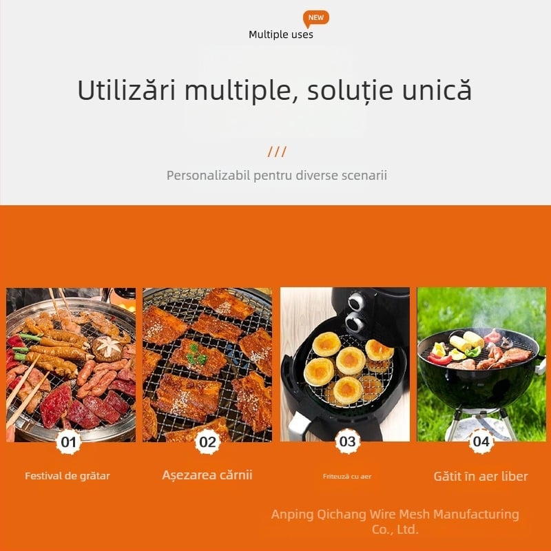 Plasă circulară din oțel inoxidabil cu margine îngroșată pentru grătar cu cărbuni