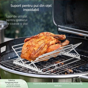 Grătar reglabil pentru pui, din oțel inoxidabil, suport pliabil pentru cuptor și grătar