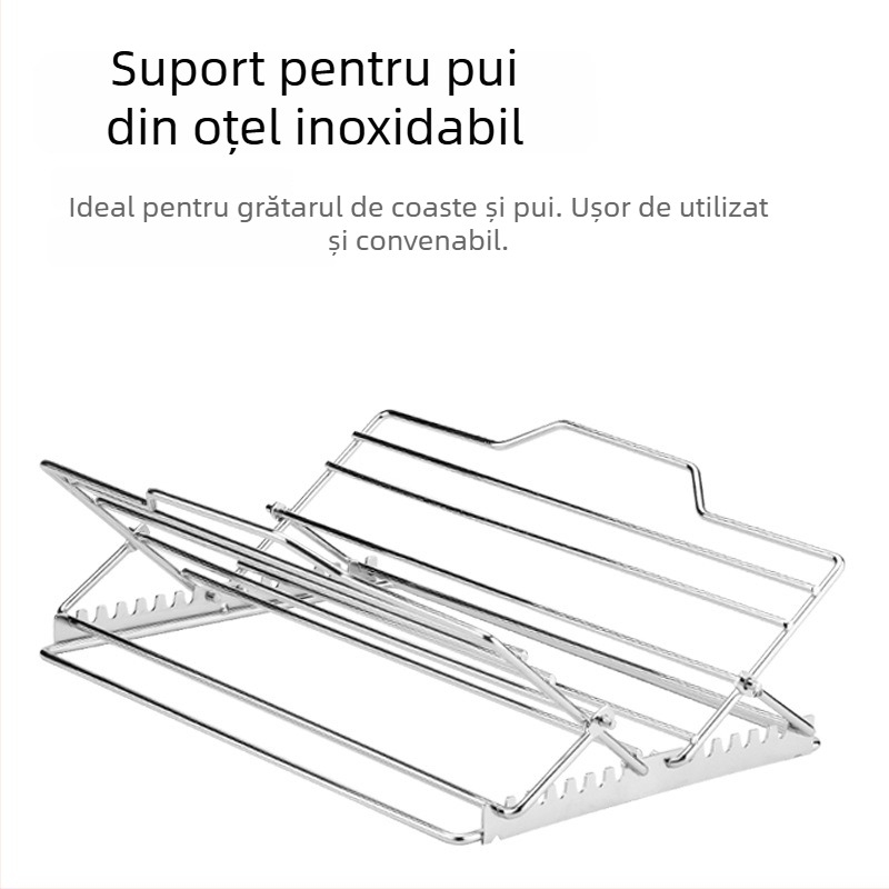 Grătar reglabil pentru pui, din oțel inoxidabil, suport pliabil pentru cuptor și grătar