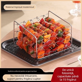 Grătar din oțel inoxidabil pentru air fryer și cuptor, suport tridimensional pentru frigărui, grătar cu trei straturi