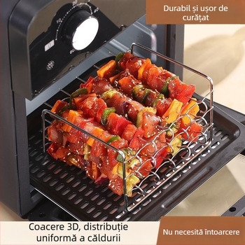 Grătar din oțel inoxidabil pentru air fryer și cuptor, suport tridimensional pentru frigărui, grătar cu trei straturi