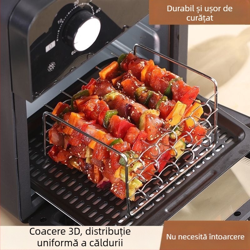 Grătar din oțel inoxidabil pentru air fryer și cuptor, suport tridimensional pentru frigărui, grătar cu trei straturi