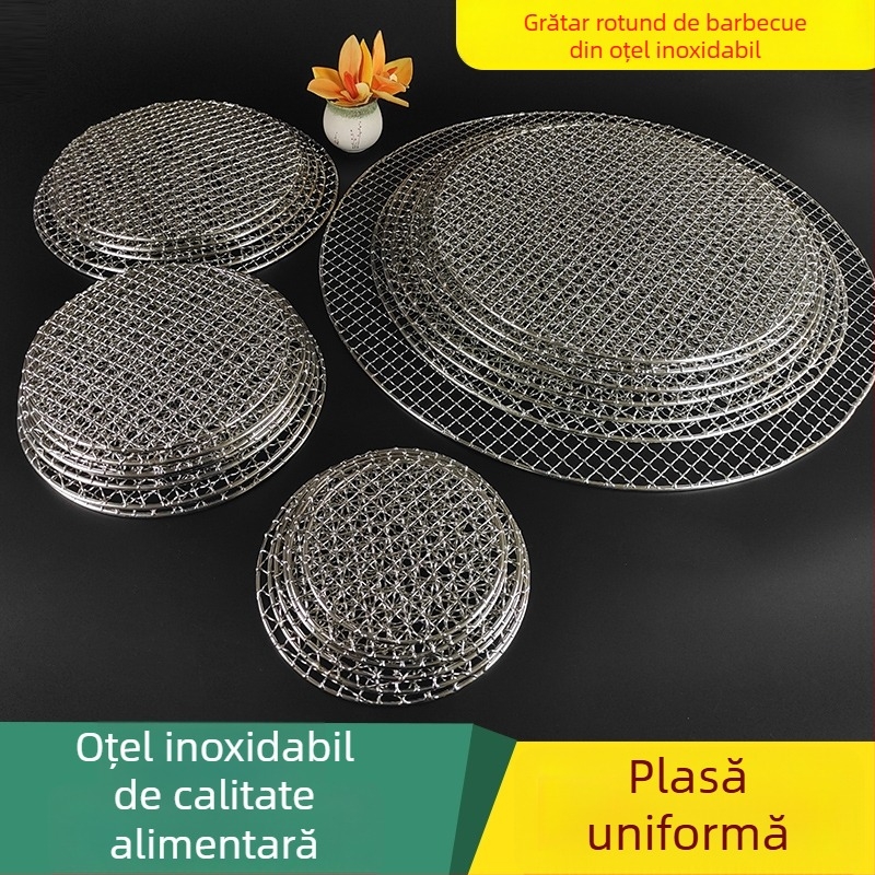 Grilă rotundă pentru barbecue din oțel inoxidabil, cu grosime sporită și drenaj de ulei, pentru uz casnic și în aer liber