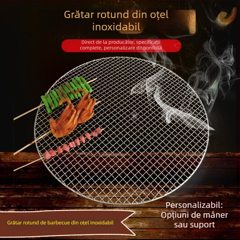 Grilă rotundă pentru barbecue din oțel inoxidabil, cu grosime sporită și drenaj de ulei, pentru uz casnic și în aer liber
