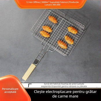 Plasă de grătar electroplacată din oțel, grilă pătrată cu coș pentru legume și plasă pentru pește, portabil