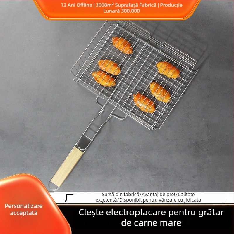 Plasă de grătar electroplacată din oțel, grilă pătrată cu coș pentru legume și plasă pentru pește, portabil