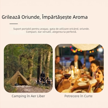 Suport de grătar portabil din oțel inoxidabil, pliabil, cu tavă și suport pentru oală