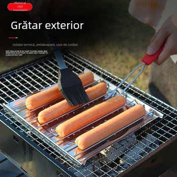 Gril pătrat pliabil pentru barbecue în aer liber – oțel inoxidabil, strat antiaderent, unealtă de grătar multifuncțională pentru carne și cârnați